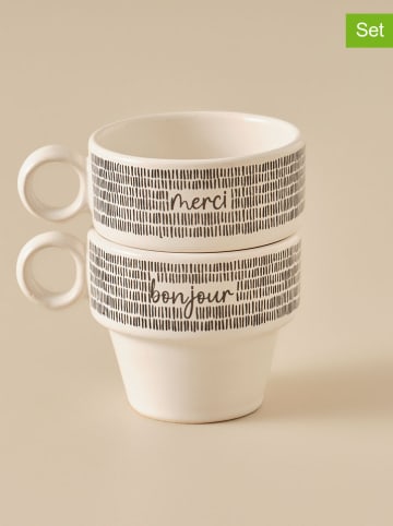 BELLA MAISON 2-delige set: koffiekoppen "Merci" wit/zwart - 105 ml