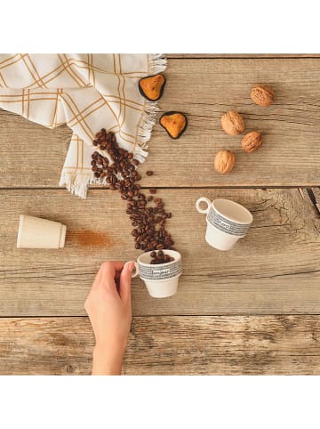 BELLA MAISON 2-delige set: koffiekoppen "Merci" wit/zwart - 105 ml