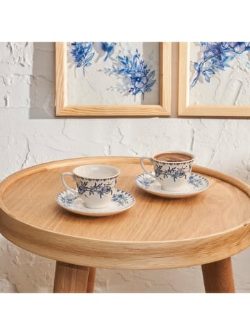 BELLA MAISON 2-delige set: koffiekoppen wit/blauw - 270 ml