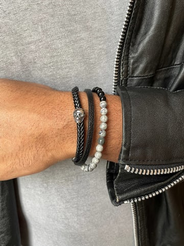 Uomo Leder-Armband in Schwarz/ Grau