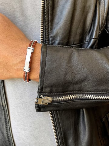 Uomo Skórzana bransoletka w kolorze srebrno-jasnobrązowym