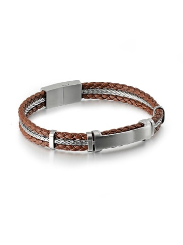 Uomo Skórzana bransoletka w kolorze srebrno-jasnobrązowym