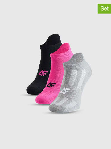 4F 3-delige set: sportsokken roze/grijs/zwart