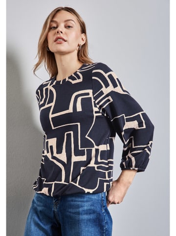 Street One Bluse in Dunkelblau/ Creme