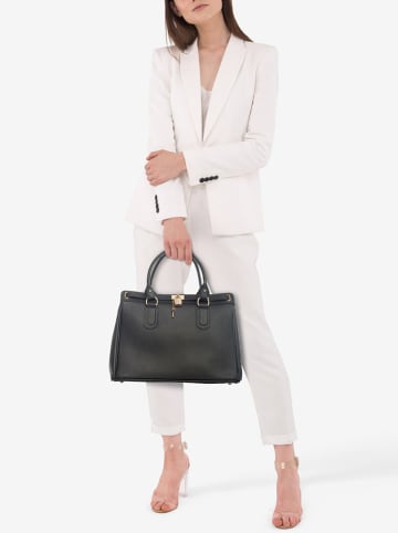 Lia Biassoni Leder-Henkeltasche "Nure" in Schwarz - (B)36 x (H)28 x (T)18 cm