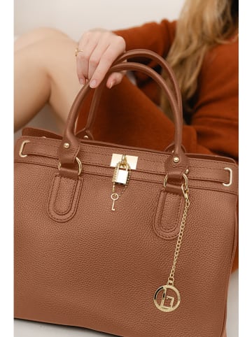 Lia Biassoni Skórzana torebka "Nure" w kolorze jasnobrązowym - 36 x 28 x 18 cm