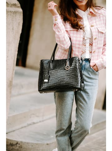 Lia Biassoni Leren schoudertas "Allia" zwart - (B)40 x (H)33 x (D)16 cm