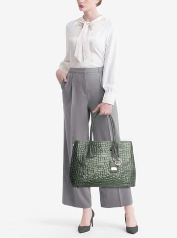 Lia Biassoni Skórzana torebka "Allia" w kolorze zielonym - 40 x 33 x 16 cm