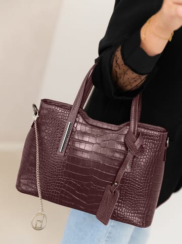 Lia Biassoni Leder-Schultertasche "Acco" in Lila - (B)32 x (H)22 x (T)12 cm