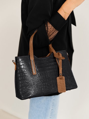 Lia Biassoni Skórzana torebka "Acco" w kolorze jasnobrązowo-czarnym - 32 x 22 x 12 cm