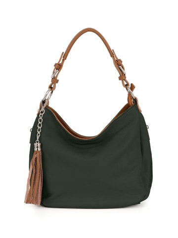 Lia Biassoni Skórzana torebka "Garga" w kolorze zielonym - 36 x 26 x 10 cm