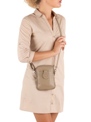 Lia Biassoni Skórzana torebka "Paglia" w kolorze beżowym na telefon - 15 x 20 x 1 cm