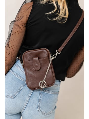 Lia Biassoni Skórzana torebka "Paglia" w kolorze ciemnobrązowym na telefon - 15 x 20 x 1 cm