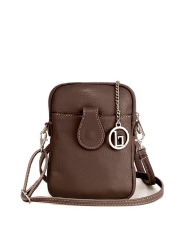 Lia Biassoni Skórzana torebka "Paglia" w kolorze ciemnobrązowym na telefon - 15 x 20 x 1 cm