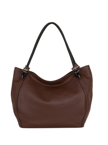 Lia Biassoni Leder-Schultertasche "Merula" in Braun - (B)32 x (H)28 x (T)14 cm