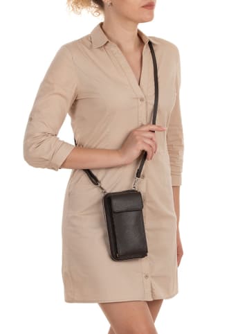 Lia Biassoni Skórzana torebka "Cerca" w kolorze ciemnobrązowym na telefon - 11 x 19 x 4 cm