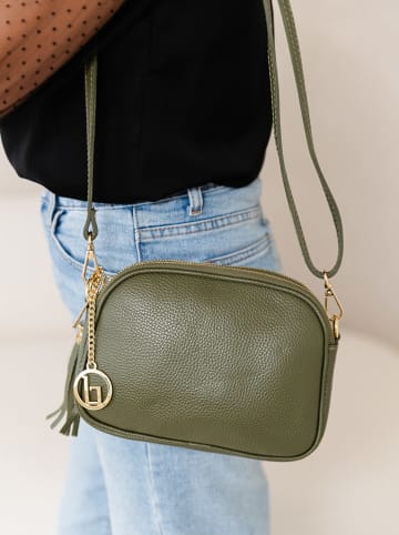 Lia Biassoni Leder-Umhängetasche "Flumendosa" in Olive - (B)23 x (H)17 x (T)7 cm