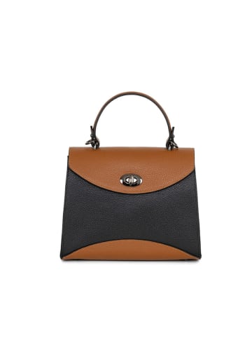 Lia Biassoni Skórzana torebka "Arera" w kolorze czarno-karmelowym - 29 x 23 x 13 cm