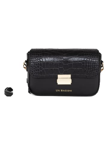 Lia Biassoni Leder-Umhängetasche "Ruga" in Schwarz - (B)21 x (H)14 x (T)5 cm