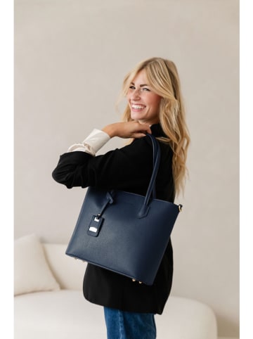 Lia Biassoni Leder-Schultertasche in Dunkelblau - (B)34 x (H)29 x (T)12 cm