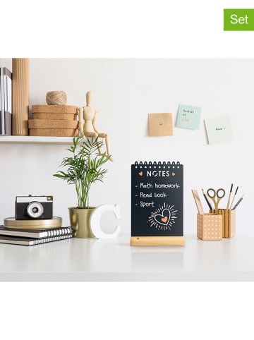 Securit 3-delige set: tafelschoolbord "Notes" met houten voet en krijtstift - (B)21 cm