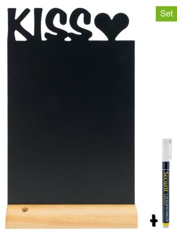 Securit 3-delige set: tafelschoolbord "Kiss" met houten voet en krijtstift - (B)21 cm