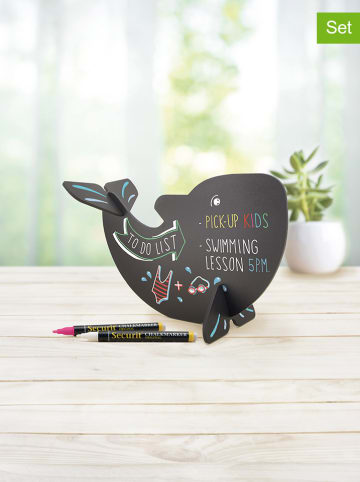 Securit 2tlg. Set: 3D-Tischtafel "Whale" und Kreidemarker - (B)14,5 x (H)22 x (T)10 cm