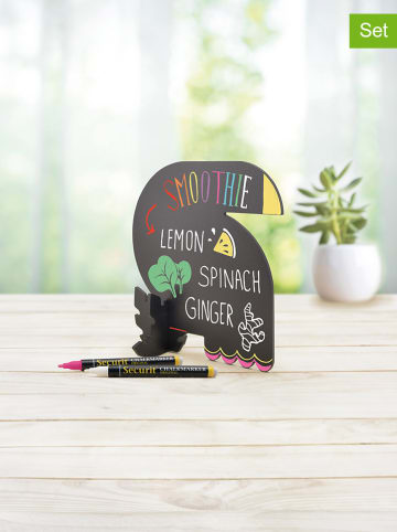 Securit 2tlg. Set: 3D-Tischtafel "Toucan" und Kreidemarker - (B)13,8 x (H)16 x (T)7,4 cm