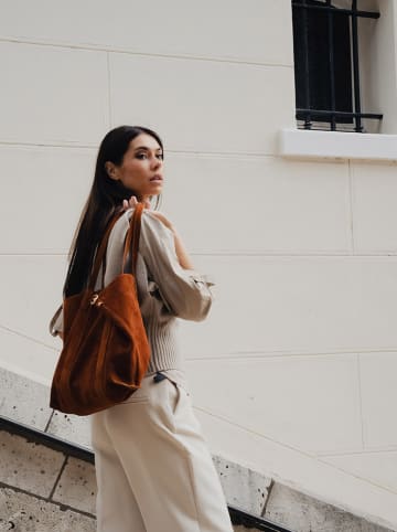 maison héritage PARIS Skórzany shopper bag "Naya" w kolorze jasnobrązowym - 41 x 30 x 10 cm