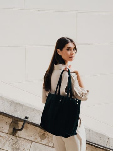 maison héritage PARIS Skórzany shopper bag "Naya" w kolorze ciemnozielonym - 41 x 30 x 10 cm