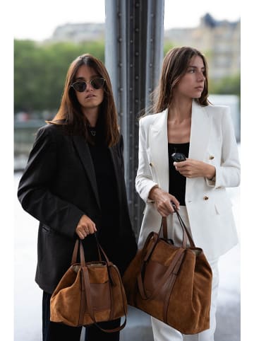 maison héritage PARIS Leren schoudertas "Mini Malta" lichtbruin - (B)38 x (H)24 x (D)9 cm