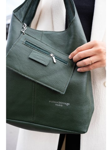 maison héritage PARIS Skórzany shopper bag "Rebe" w kolorze ciemnozielonym - 45 x 33 x 15 cm