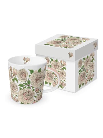 ppd Kubek jumbo "Roses" w kolorze biało-beżowym - 400 ml