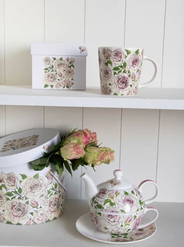 ppd Kubek jumbo "Roses" w kolorze biało-beżowym - 400 ml