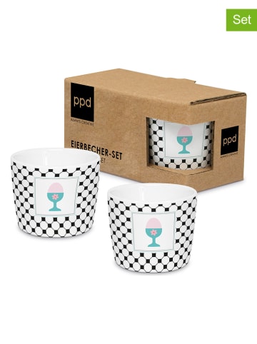 ppd Kieliszki (2 szt.) w kolorze biało-czarnym na jajka - 6 x 11,5 cm