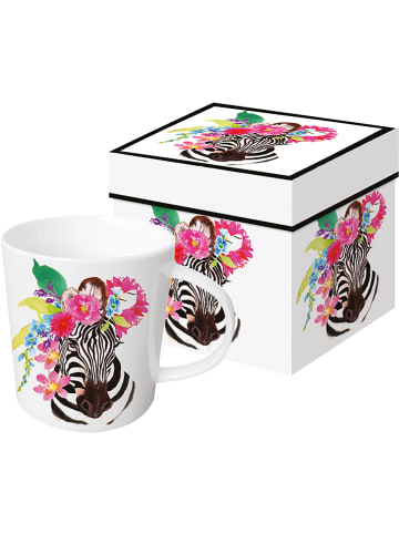 ppd Kubek jumbo "Flora Zebra" w kolorze czarno-różowym ze wzorem - 350 ml