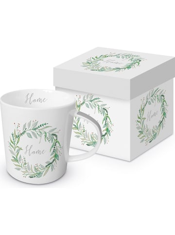 ppd Kubek jumbo "Home" w kolorze zielono-białym - 350 ml