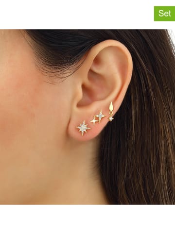 Miu Silver 3-delige set: vergulde oorringen met edelstenen