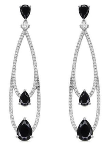 Luxenter Srebrne kolczyki-wkrętki z onyksami i cyrkoniami