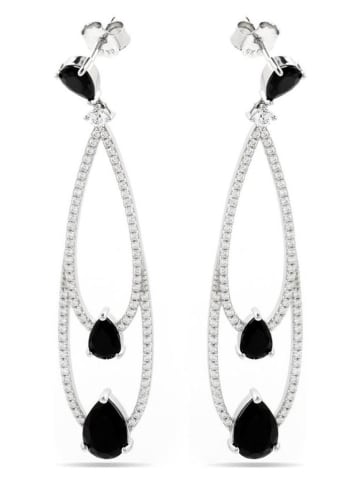 Luxenter Srebrne kolczyki-wkrętki z onyksami i cyrkoniami