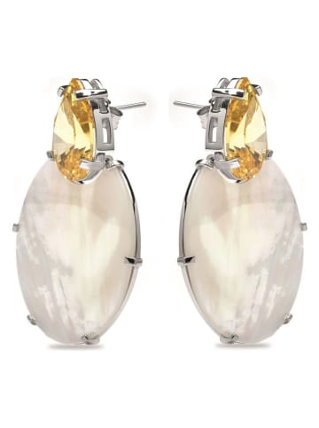 Luxenter Srebrne kolczyki-wkrętki z masą perłową i cyrkoniami