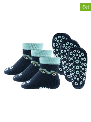 ewers 3er-Set: Krabbelsocken "Rennauto" in Dunkelblau