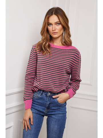 So Cachemire Pullover "Astrobal" in Pink/ Dunkelgrün