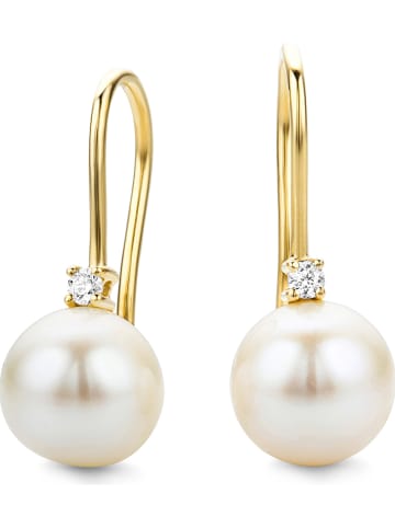 Revoni Gouden oorhangers met diamanten en parels