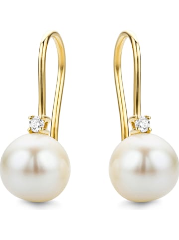 Revoni Gouden oorhangers met diamanten en parels