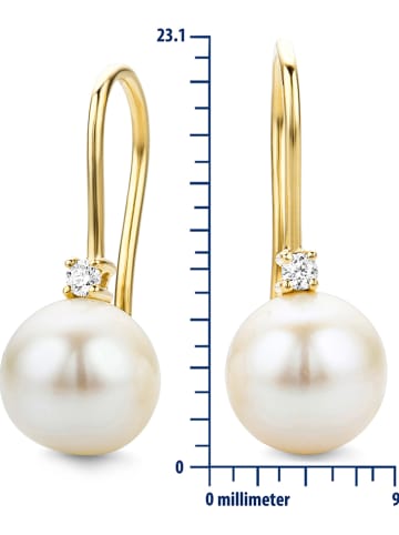 Revoni Gouden oorhangers met diamanten en parels