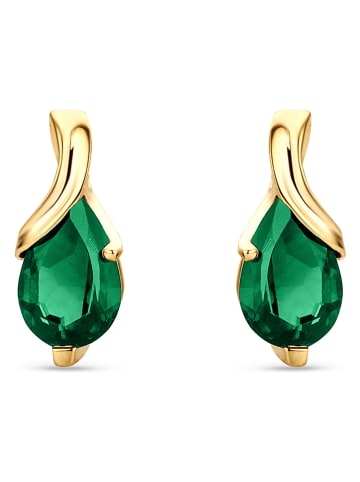 Revoni Złote kolczyki-wkrętki ze szmaragdami