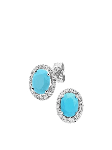 Revoni Złote kolczyki-wkrętki z diamentami i turkusami
