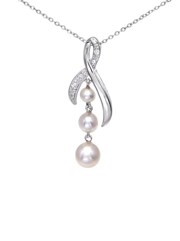 Revoni Witvergulden ketting met diamanthanger en schelpparels - (L)46 cm
