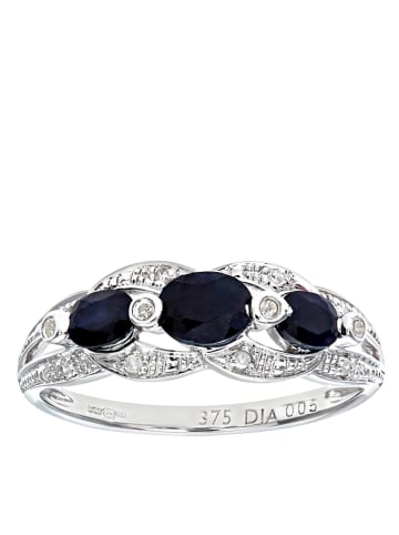 Revoni Witgouden ring met diamanten en saffieren